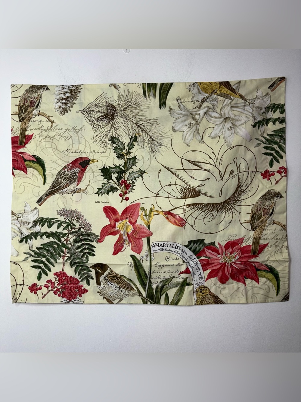 POTTERY BARN Amaryllis Winter Birds Organic Cotton Standard Sham Pillow Cover